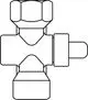 Messingverchromter Druckknopfhahn mit einer zentralen Verbindung und zwei seitlichen Anschlüssen, hergestellt von IMI Hydronic Engineering.